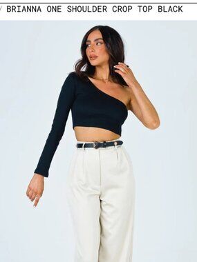 Princess Polly Black Ribbed One Shoulder Cropped Top